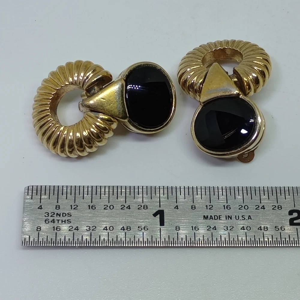 * vintage Panetta black and gold tone clip on earrings
